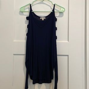 Zenana Outfitters long sleeve cold shoulder top with strap detail